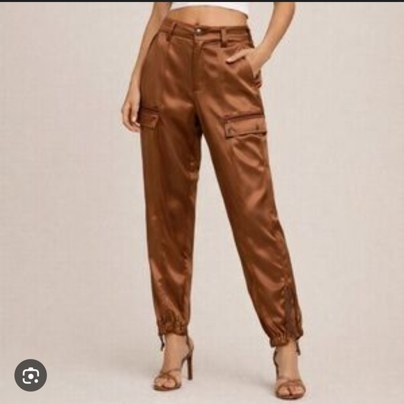 Marrakech Pants - Satin Cargo Joggers in Chocolate Brown